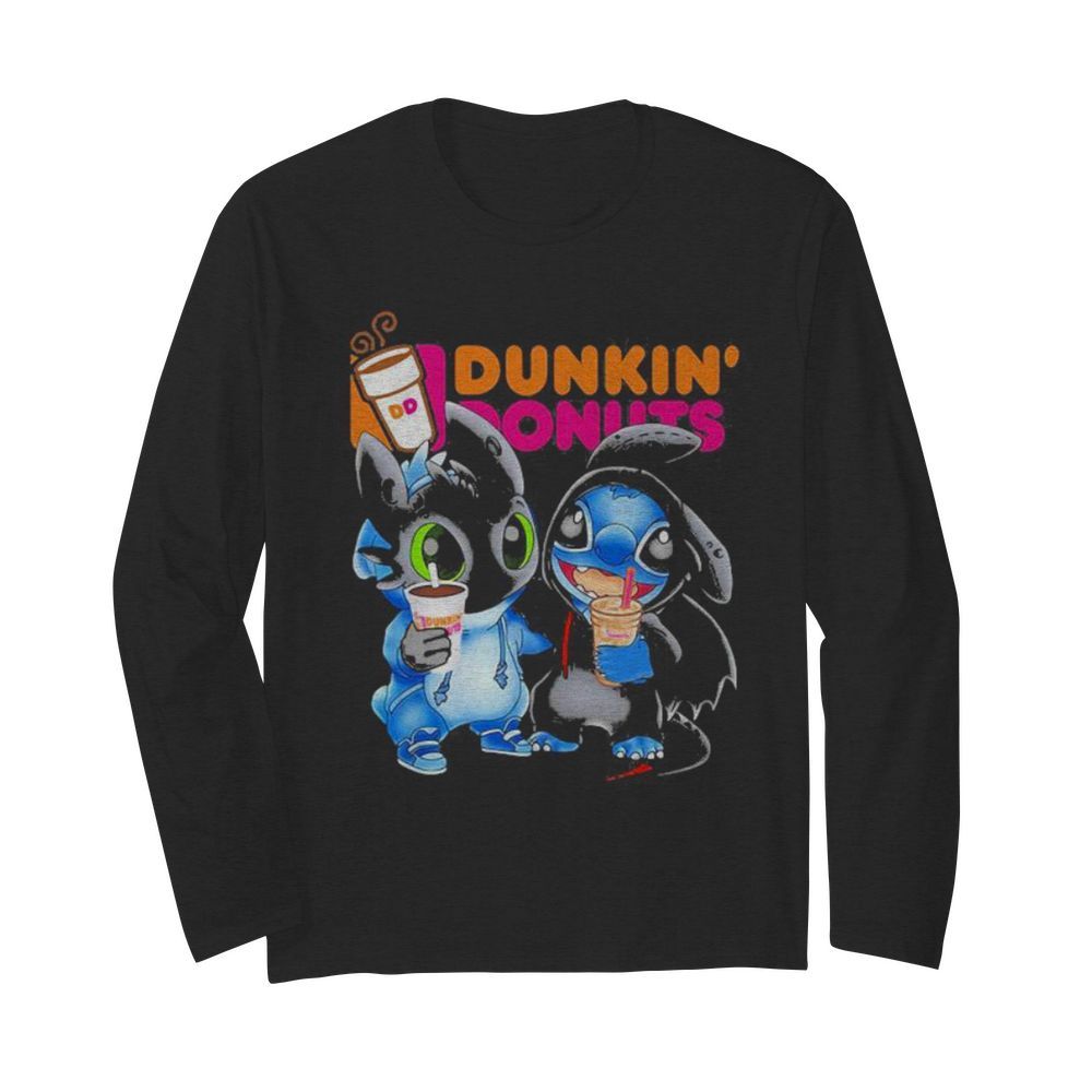 Stitch and toothless hug Dunkin Donuts  Long Sleeved T-shirt 