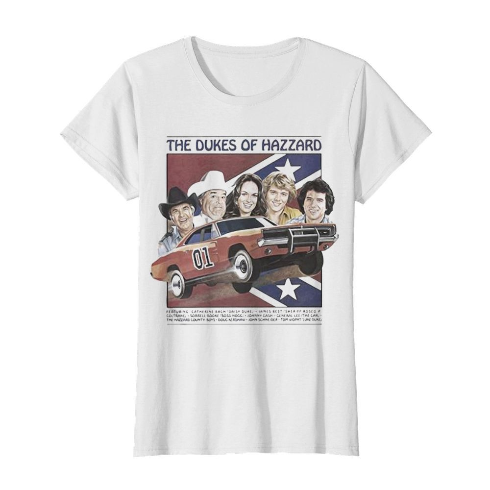 The dukes of hazzard 01 car featuring catherine bach daisy duke james best sheriff rosco  Classic Women's T-shirt