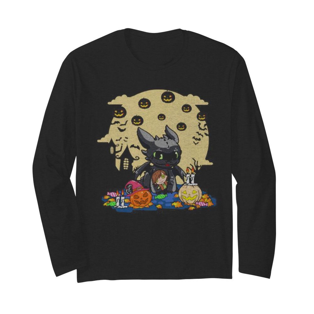 Toothless happy halloween pumpkins moon  Long Sleeved T-shirt 