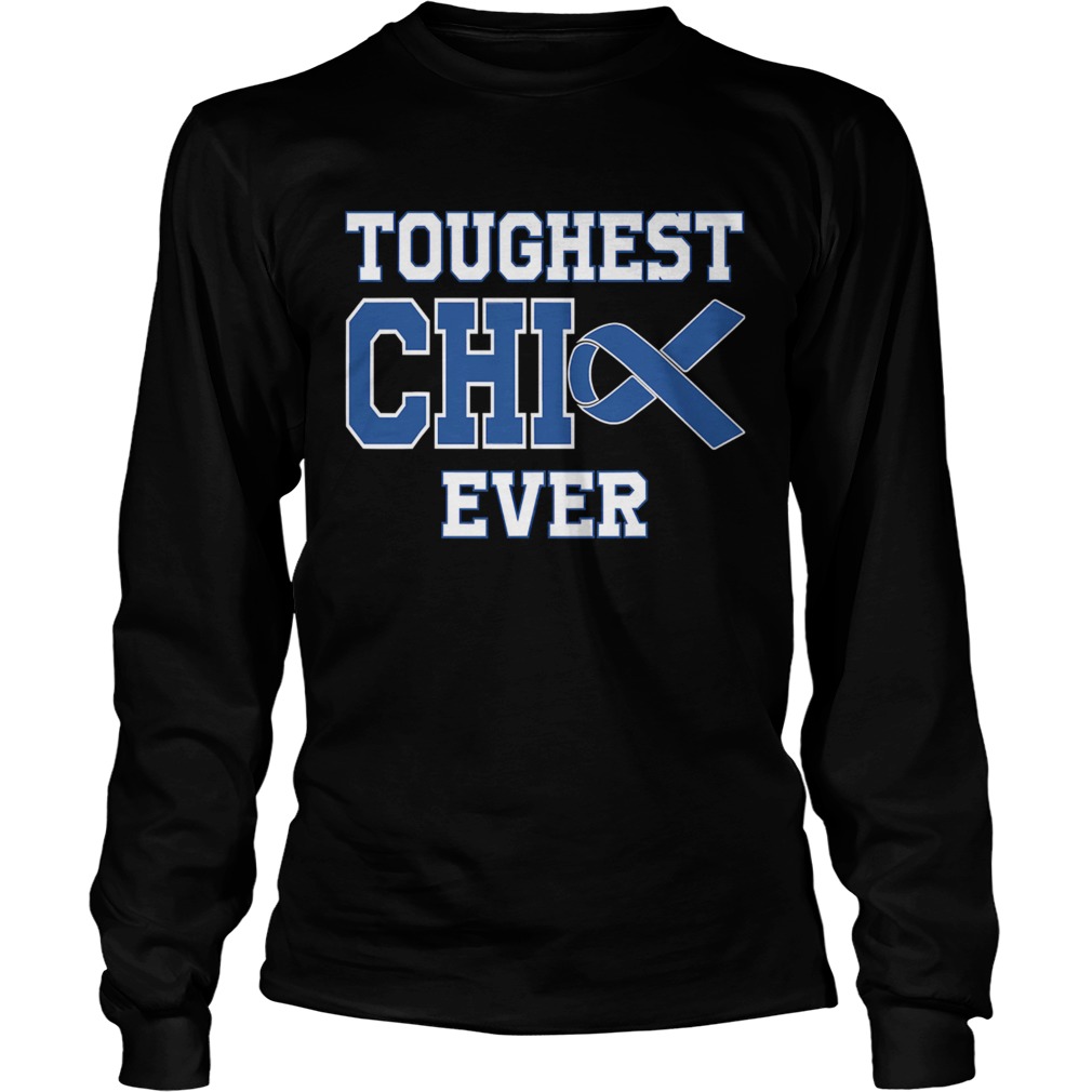 Toughest Chick Ever Colon Cancer Awareness Blue Ribbon  Long Sleeve