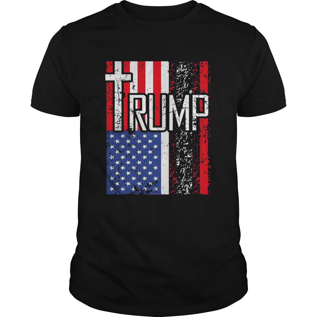 Trump Retro Distressed USA Flag Christian Cross Patriotic shirt