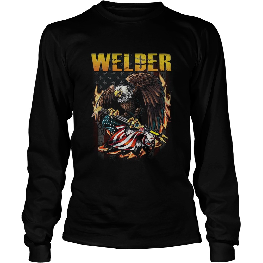 Welder Eagle American Flag  Long Sleeve