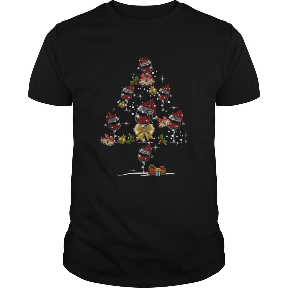 Wine Glass Red Santa Hat Christmas Tree Diamond shirt