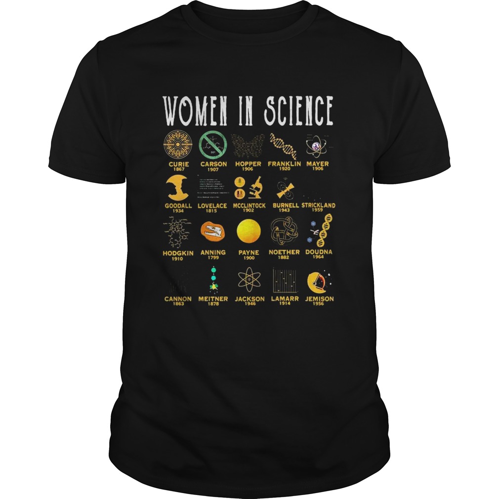 Women In Science Curie 1867 Carson 1907 Hopper 1906 Franklin 1920 Mayer 1906 shirt