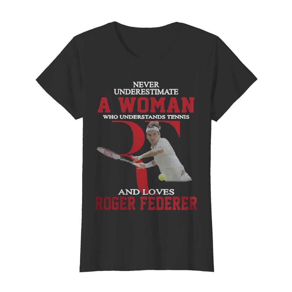 Wonderful Never Underestimate A Woman Who Tennis Loves Roger Federer  Classic Women's T-shirt