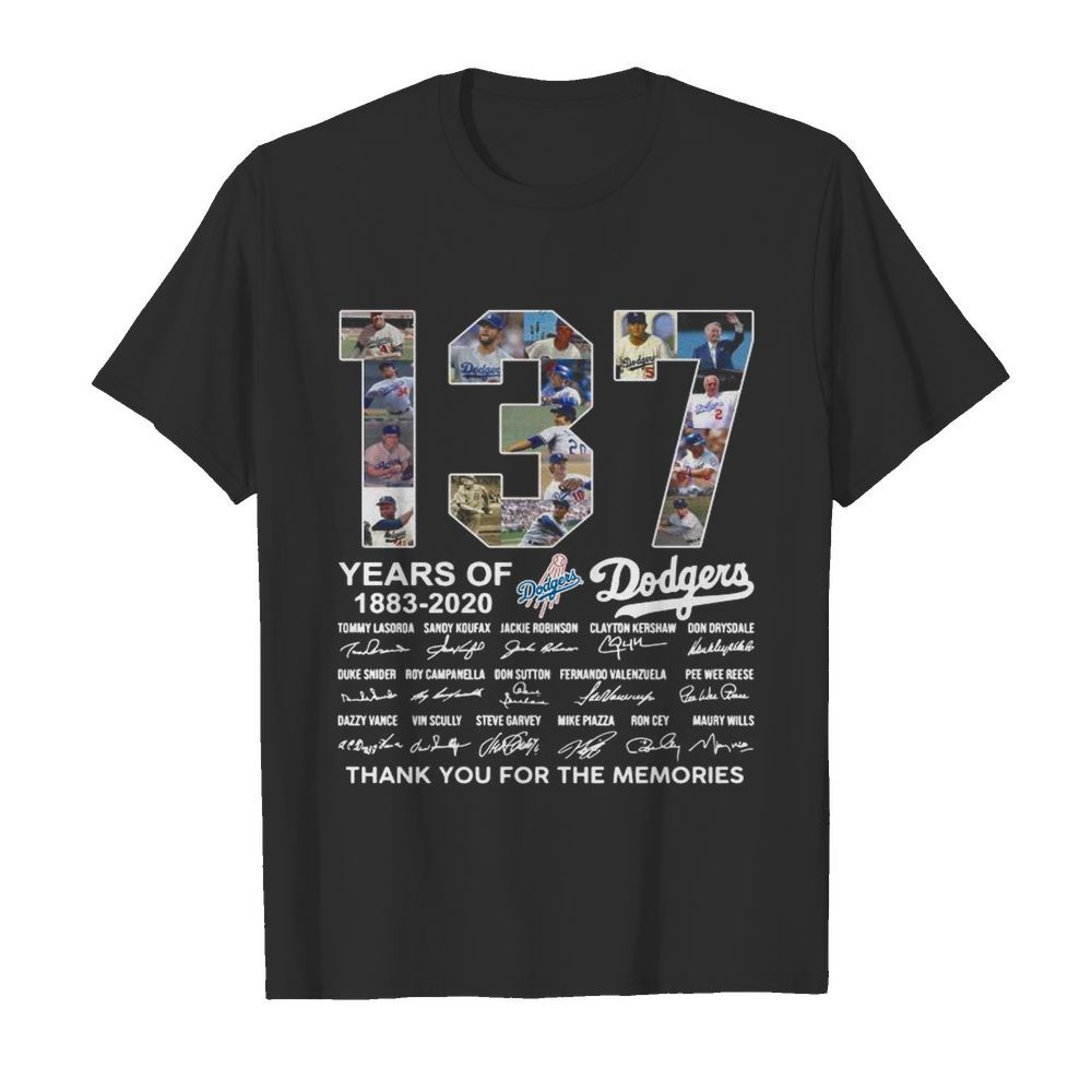 137 Years Of Los Angeles Dodgers 1883 2020 Thank You For The Memories Signatures shirt