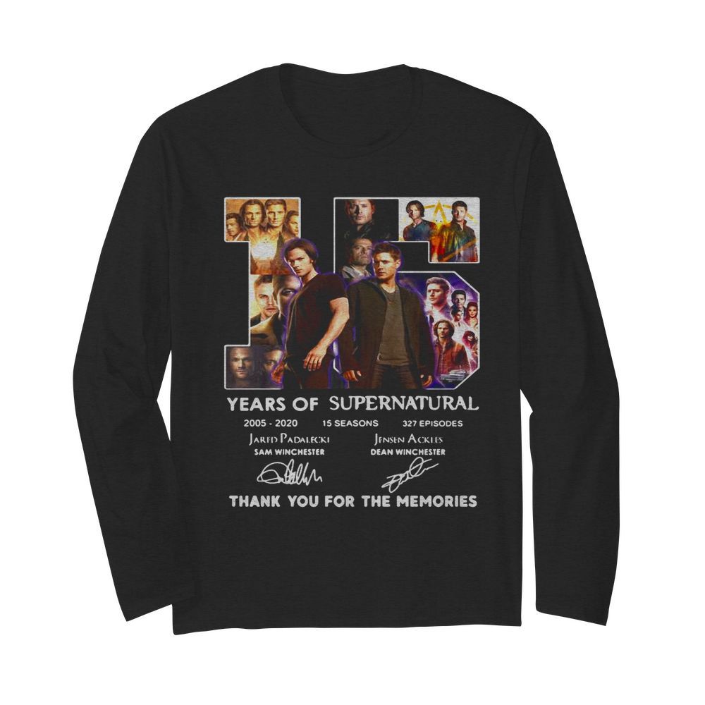 15 Years Of Supernatural 2005 2020 Thank You For The Memories Signature  Long Sleeved T-shirt 