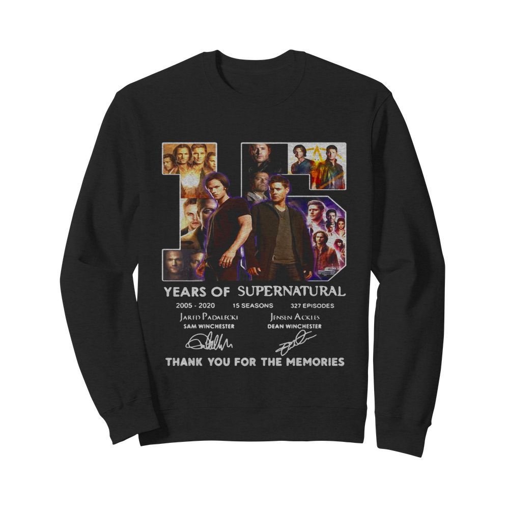 15 Years Of Supernatural 2005 2020 Thank You For The Memories Signature  Unisex Sweatshirt