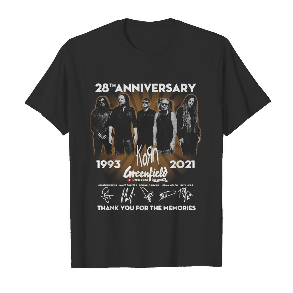 28th anniversary 1993 2021 Korn Greenfield signatures thank you for the memories shirt