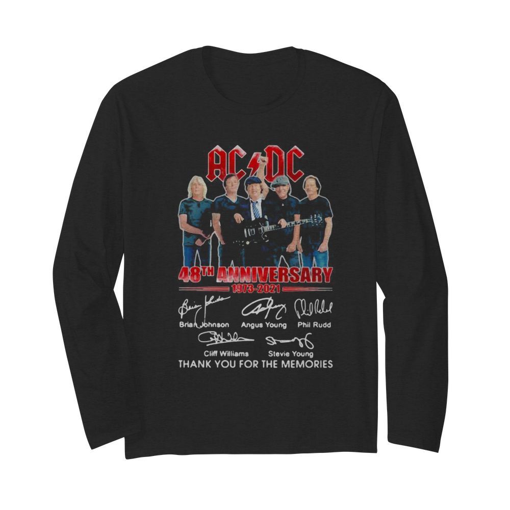 Ac Dc Band Music 48th 1973 2021 Anniversary Thank You For The Memories Signuature  Long Sleeved T-shirt 