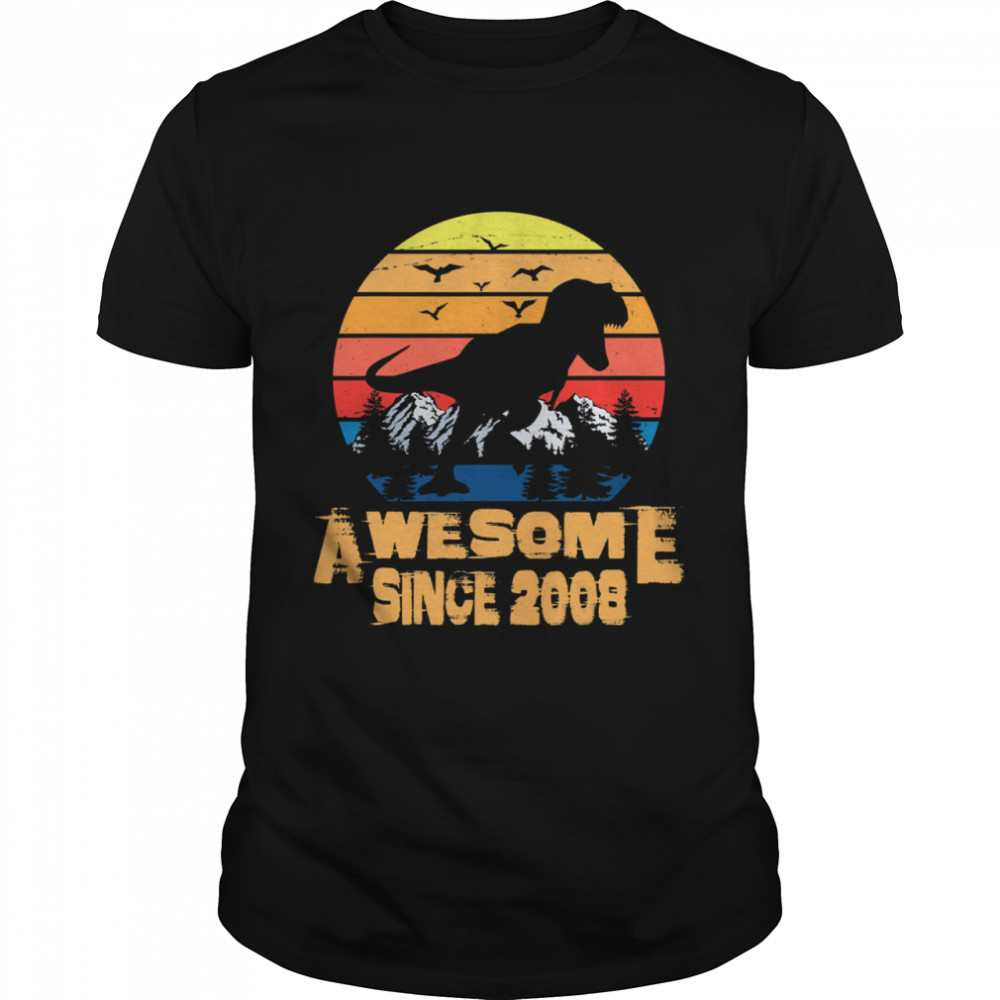 Awesome since 2008 13 Year Old 13th Birthday Gift For Dinosaur Boy shirt