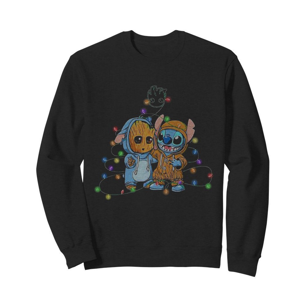 Baby Groot And Baby Stitch Happy Light Christmas  Unisex Sweatshirt