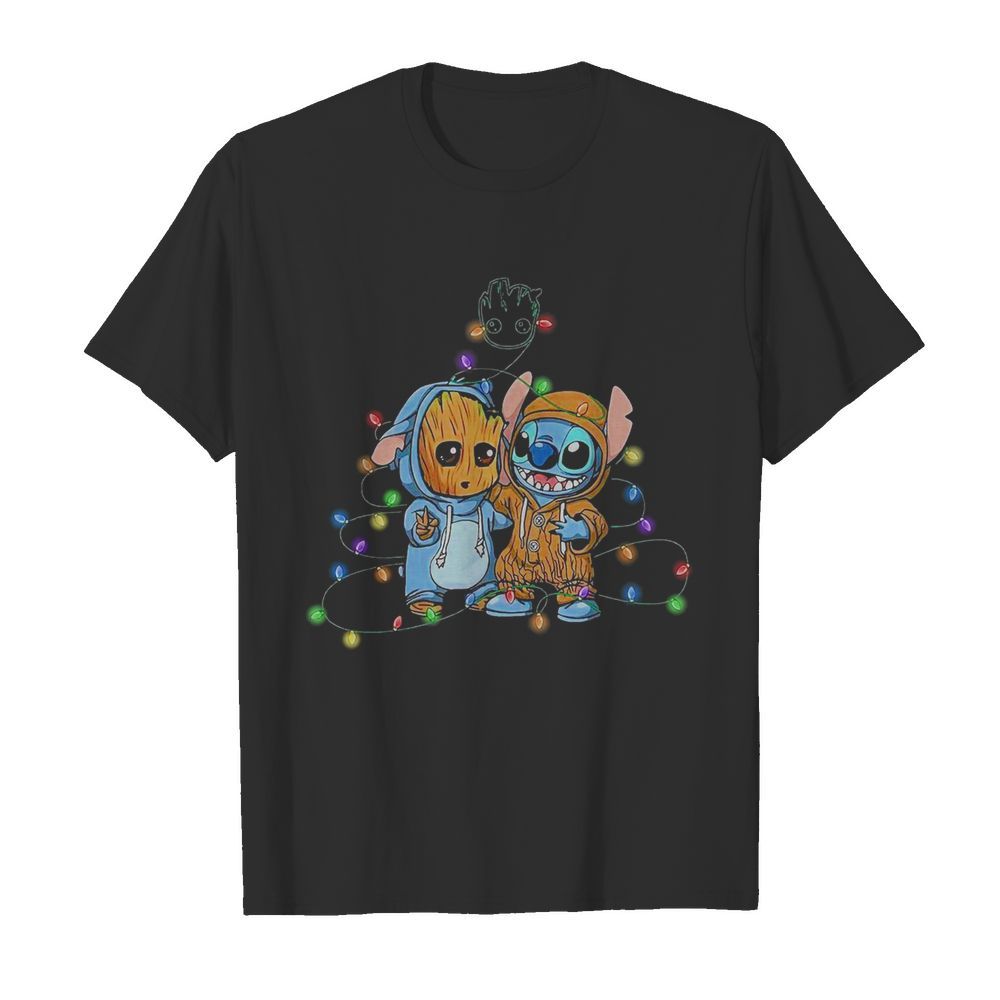 Baby Groot And Baby Stitch Happy Light Christmas  Classic Men's T-shirt