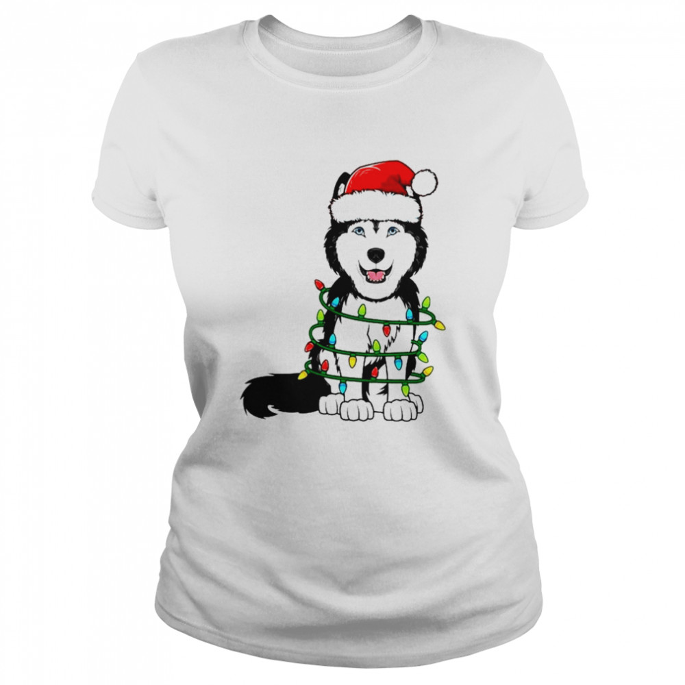 Baby Siberian Husky Santa hat Christmas Lights Xmas  Classic Women's T-shirt