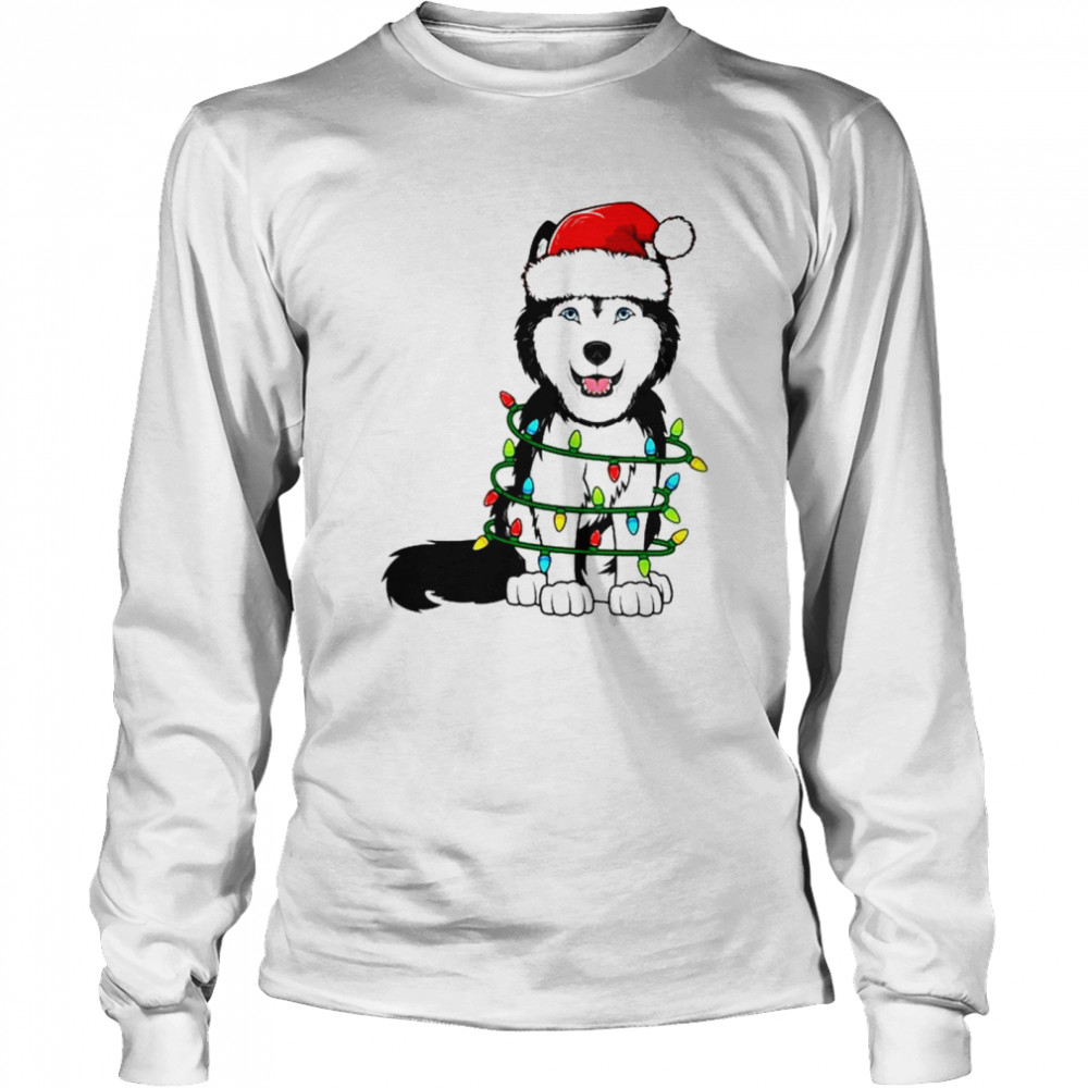 Baby Siberian Husky Santa hat Christmas Lights Xmas  Long Sleeved T-shirt