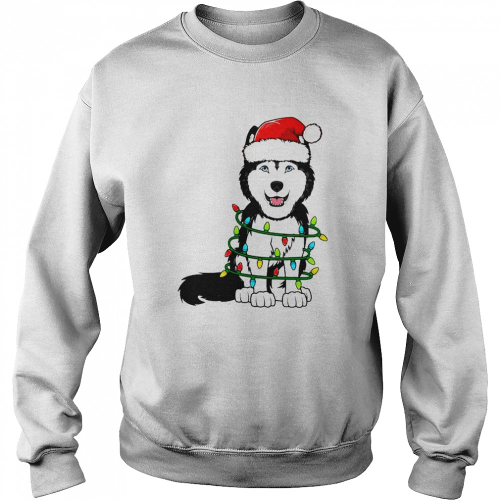 Baby Siberian Husky Santa hat Christmas Lights Xmas  Unisex Sweatshirt