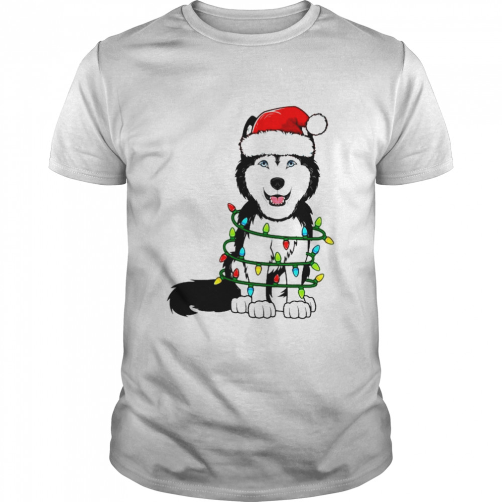 Baby Siberian Husky Santa hat Christmas Lights Xmas  Classic Men's T-shirt