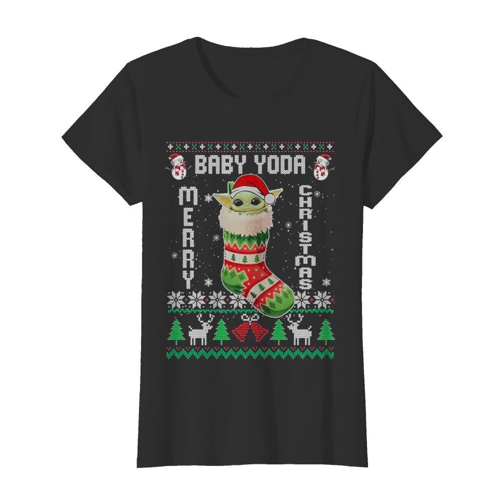 Baby Yoda In The Sock Merry Christmas Ugly  Classic Women's T-shirt