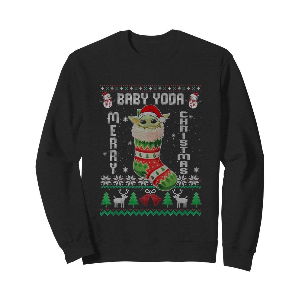 Baby Yoda In The Sock Merry Christmas Ugly  Unisex Sweatshirt