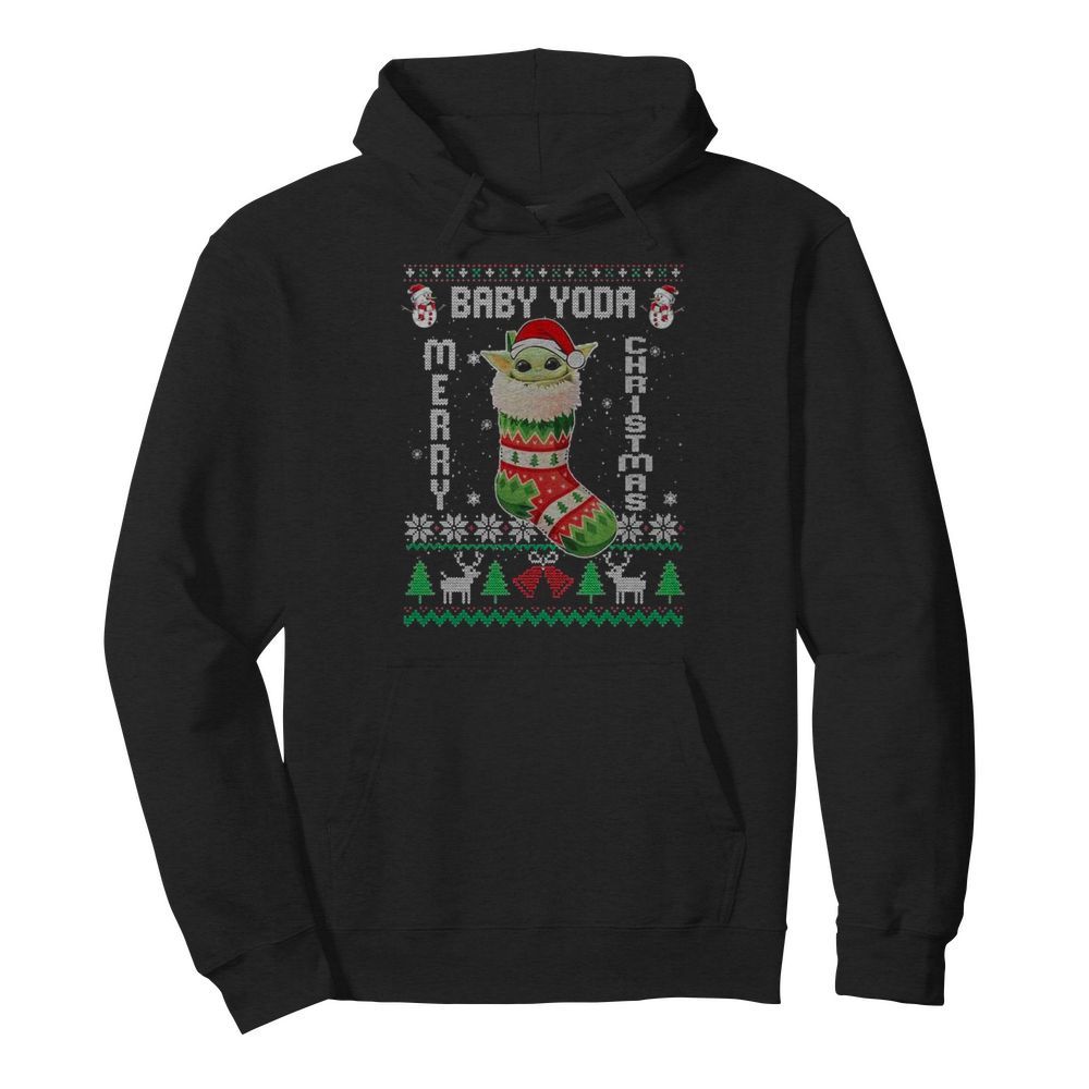 Baby Yoda In The Sock Merry Christmas Ugly  Unisex Hoodie