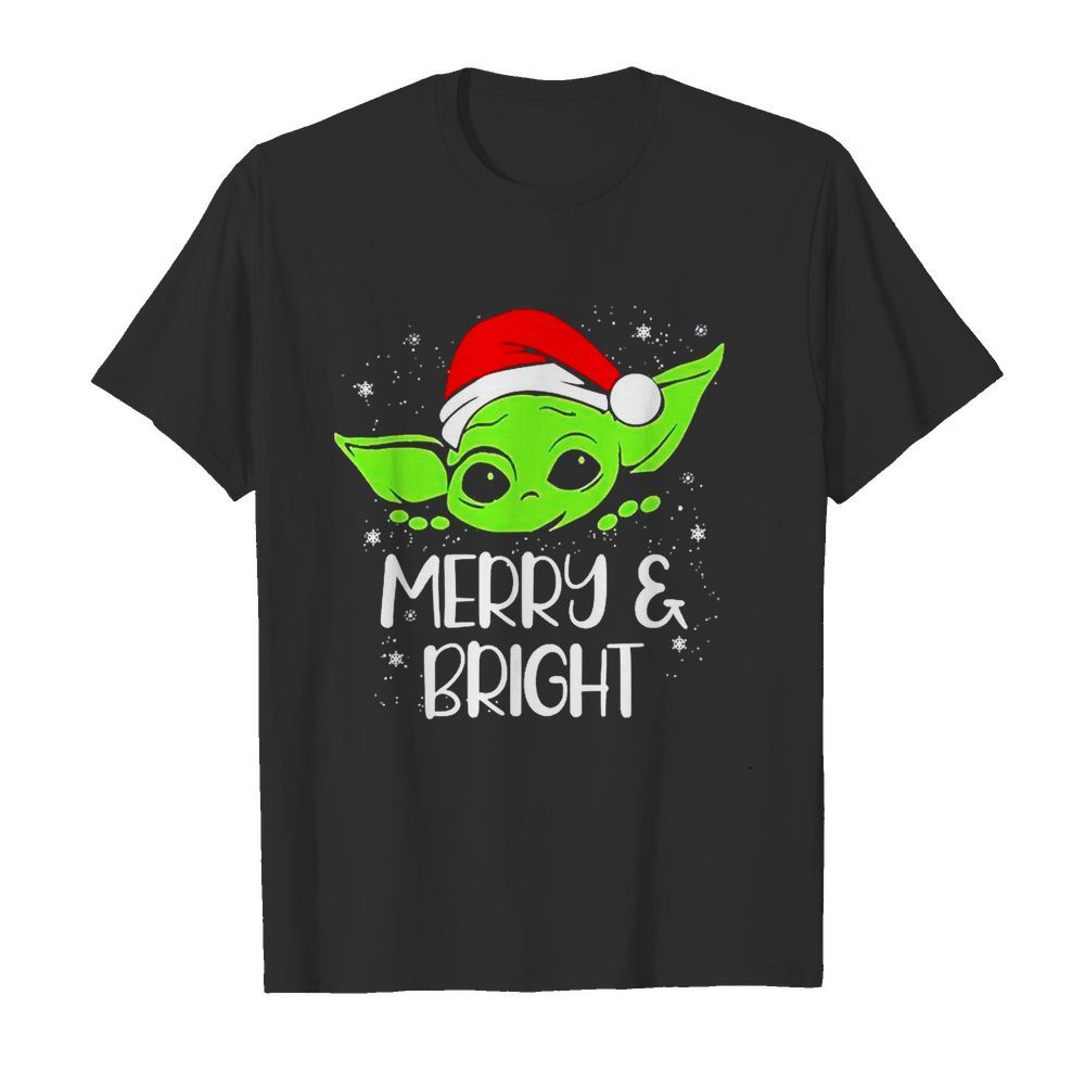 Baby Yoda hat Santa Merry and bright Christmas shirt