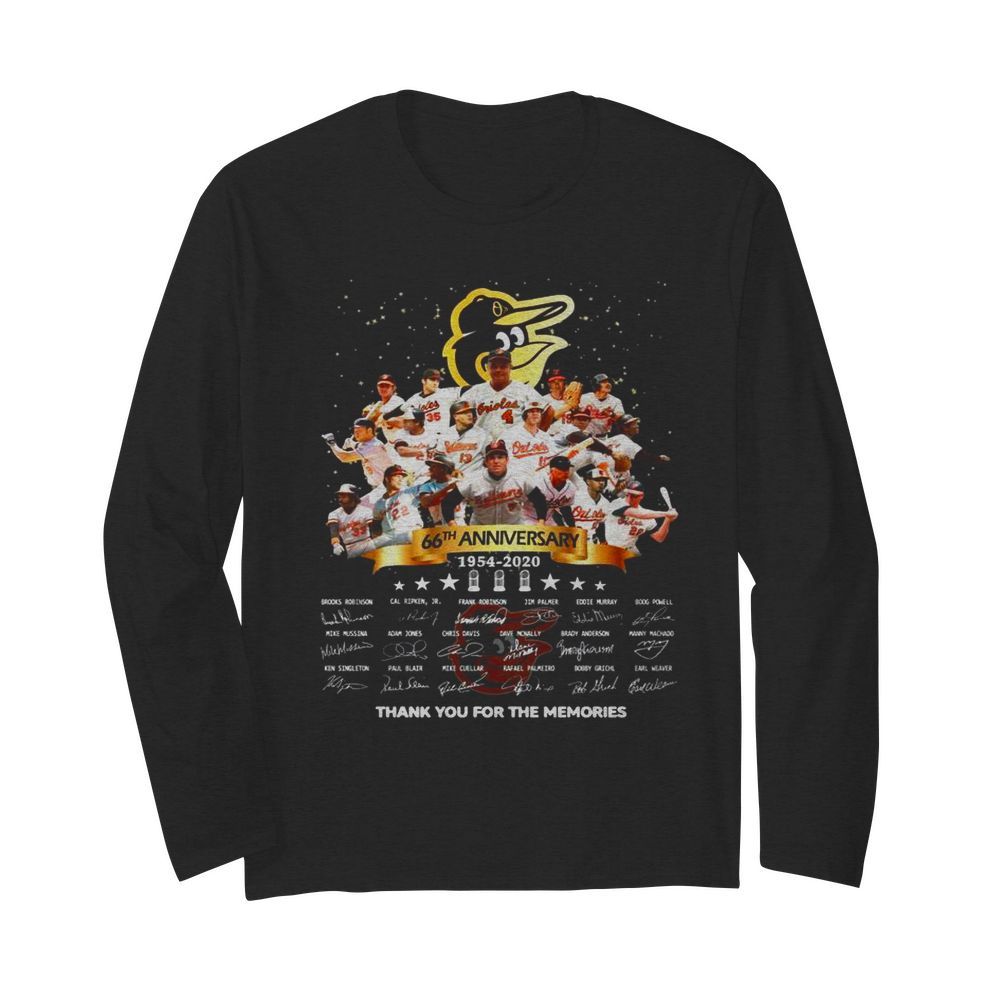 Baltimore Orioles 66th Anniversary 1954 2020 Thank You For The Memories Signatures  Long Sleeved T-shirt 