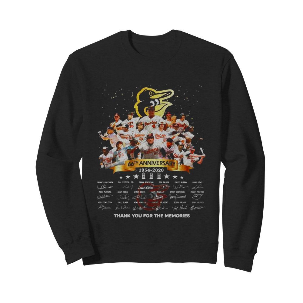 Baltimore Orioles 66th Anniversary 1954 2020 Thank You For The Memories Signatures  Unisex Sweatshirt