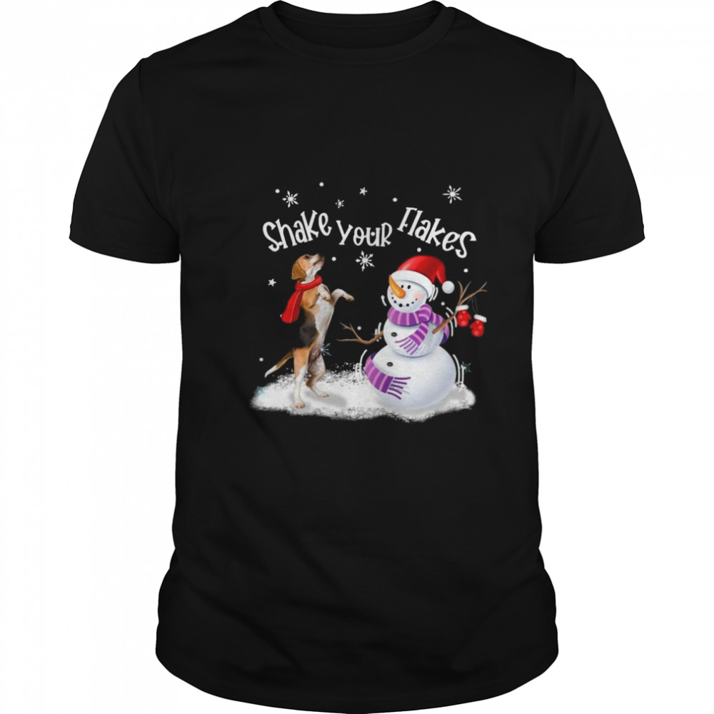 Beagle And Snowman Shake Your Flakes Merry Christmas shirt