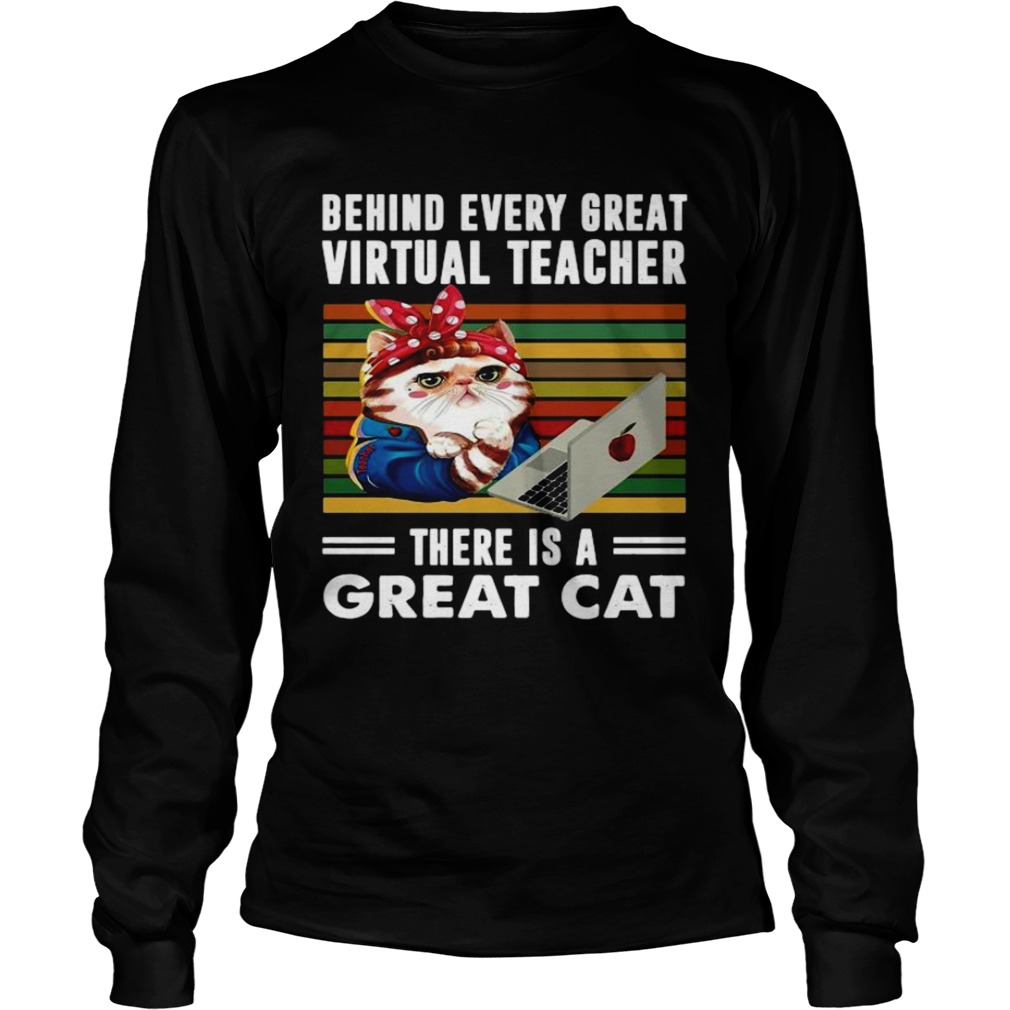 Behind every great virtual teacher there is a great cat Vintage  Long Sleeve