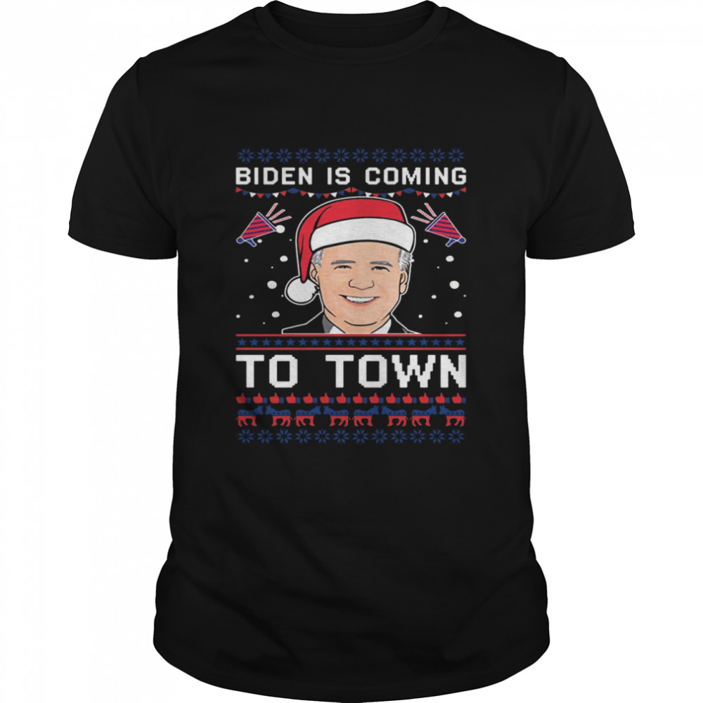 Biden Is Coming To Town Christmas  Classic Men's T-shirt