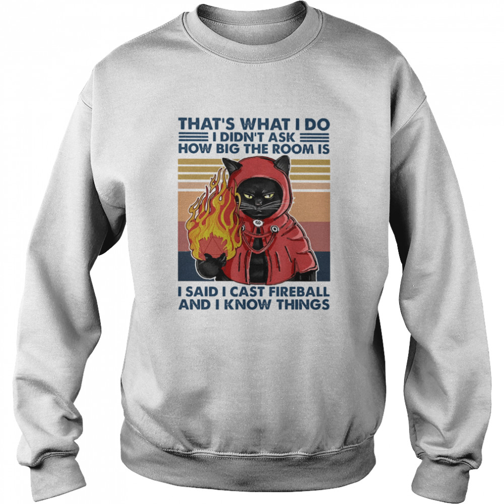 Black Cat fire thats what I do I didnt ask how big the room is I said I cast fireball and I know things vintage  Unisex Sweatshirt