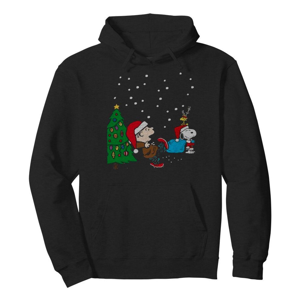 Charlie Brown And Snoopy And Woodstock Merry Christmas Tree  Unisex Hoodie