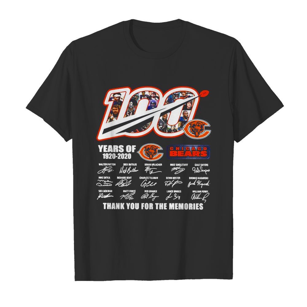 Chicago Bears 100 Years of 1920 2020 Thank You for the memories signatures shirt