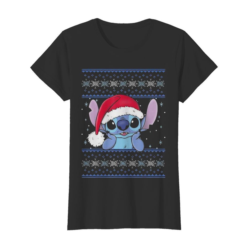 Cute Stitch Wear Hat Santa Clause Xmas  Classic Women's T-shirt