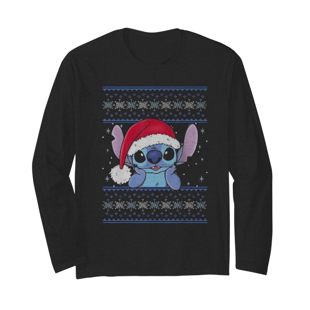 Cute Stitch Wear Hat Santa Clause Xmas  Long Sleeved T-shirt 