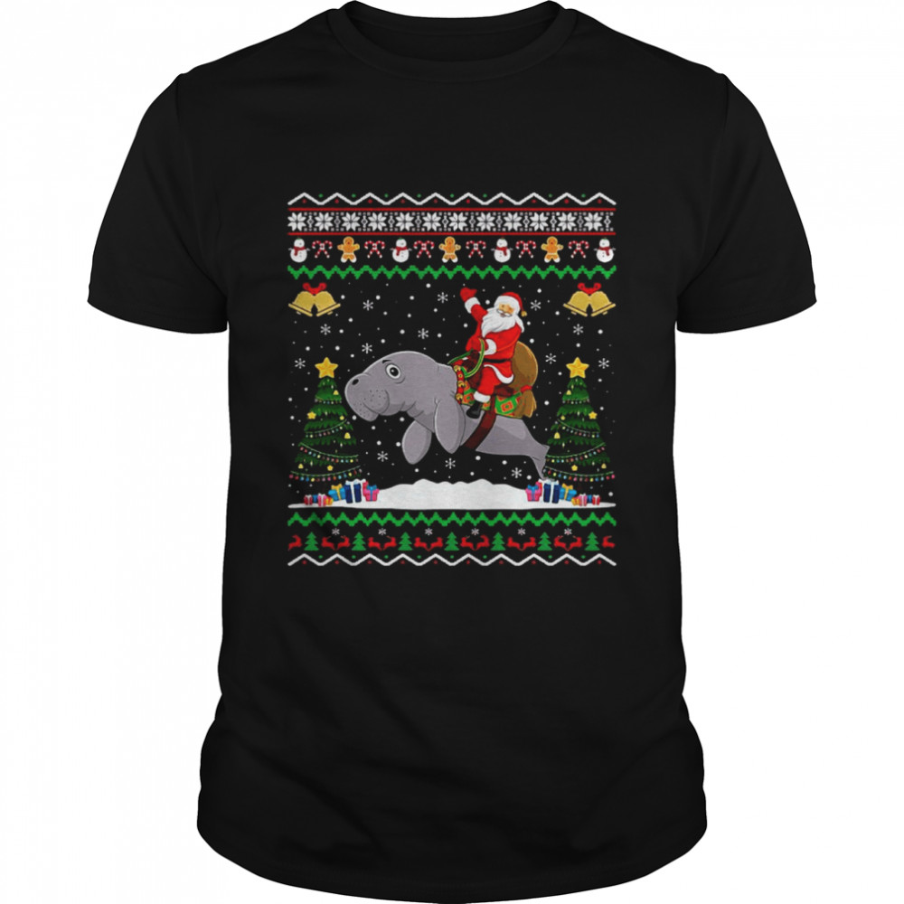 Dolphin Ugly Xmas Gift Santa Riding Dolphin Christmas shirt