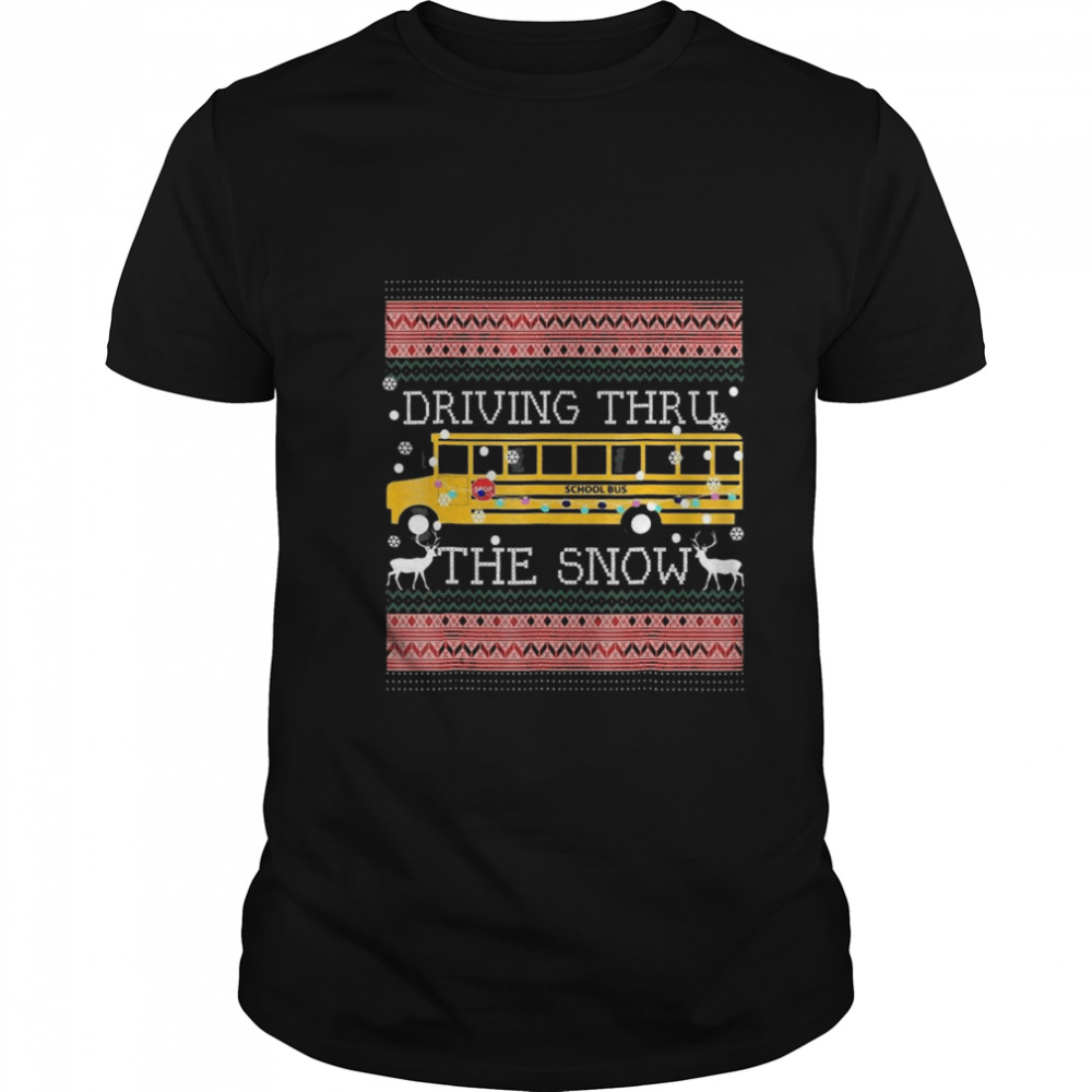 Driving Thru The Snow-School Bus Ugly Christmas  Classic Men's T-shirt