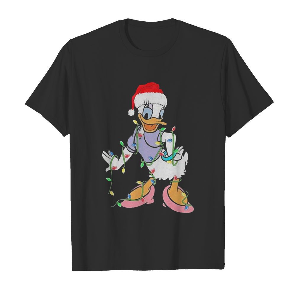 Duck Daisy hat Santa happy lights Merry Christmas shirt