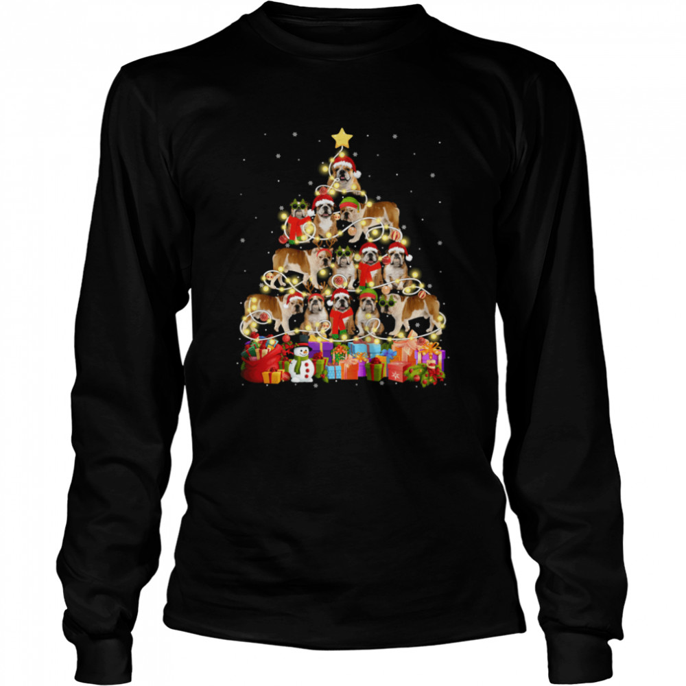 English Bulldog Christmas Tree Pet Dog  Long Sleeved T-shirt