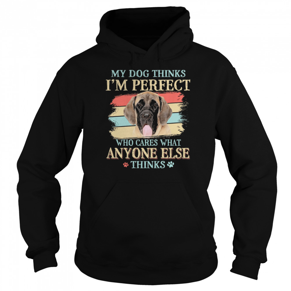 English Mastiff my dog thinks Im perfect who cares what anyone else thinks  Unisex Hoodie