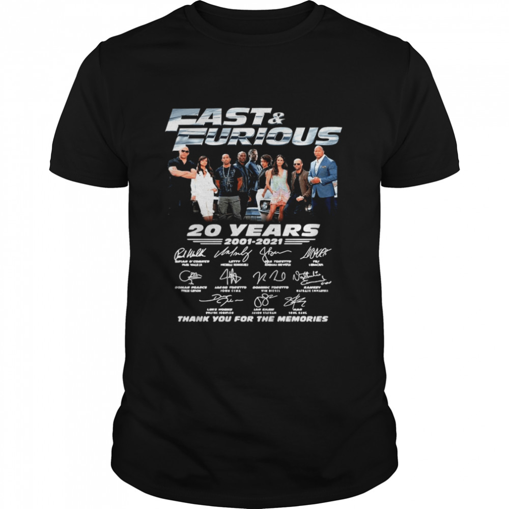 Fast And Furious 20 Years 2001 2021 Signatures Thank You For The Memories shirt