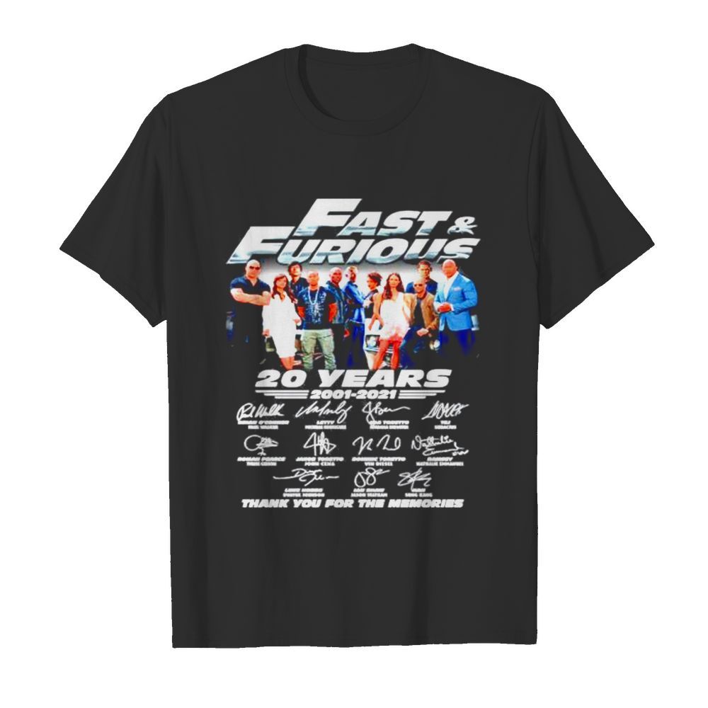 Fast and Furious 20 years 2001-2021 thank you for the memories shirt