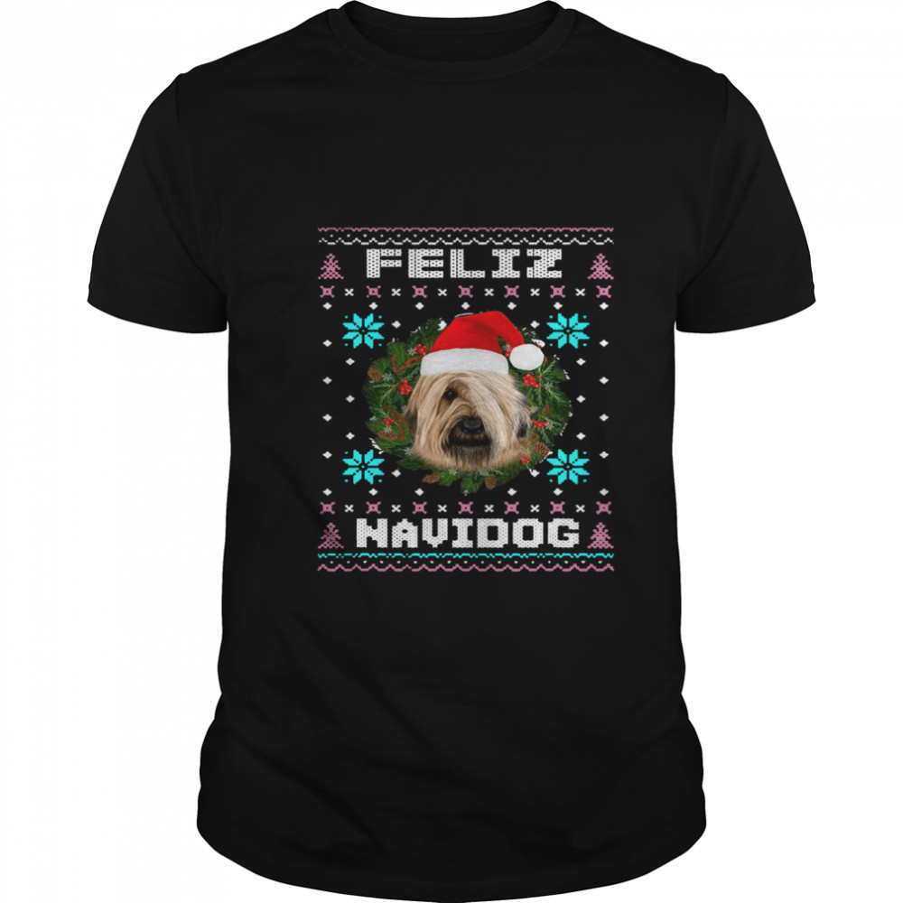 Feliz Navidog Briard Dog Santa Hat Funny Ugly Christmas shirt