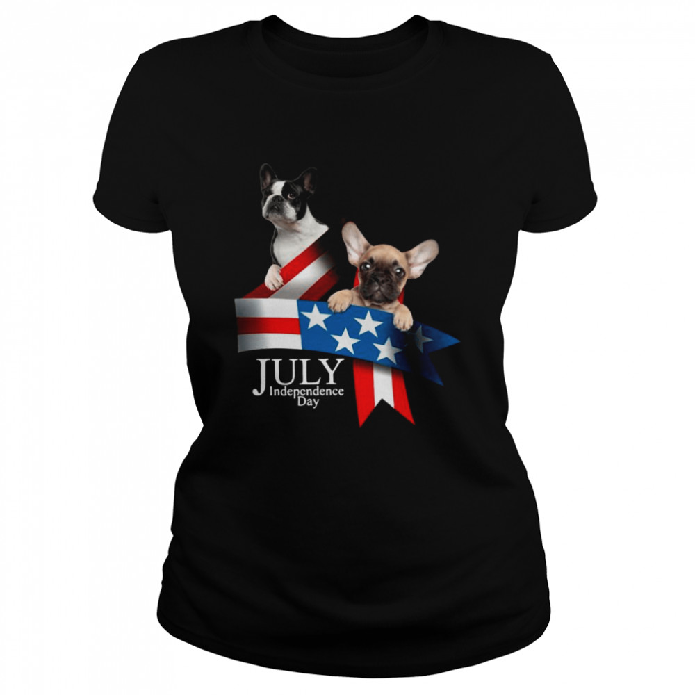 French Bulldog 4 Of July Independence Day American Flag  Classic Women's T-shirt