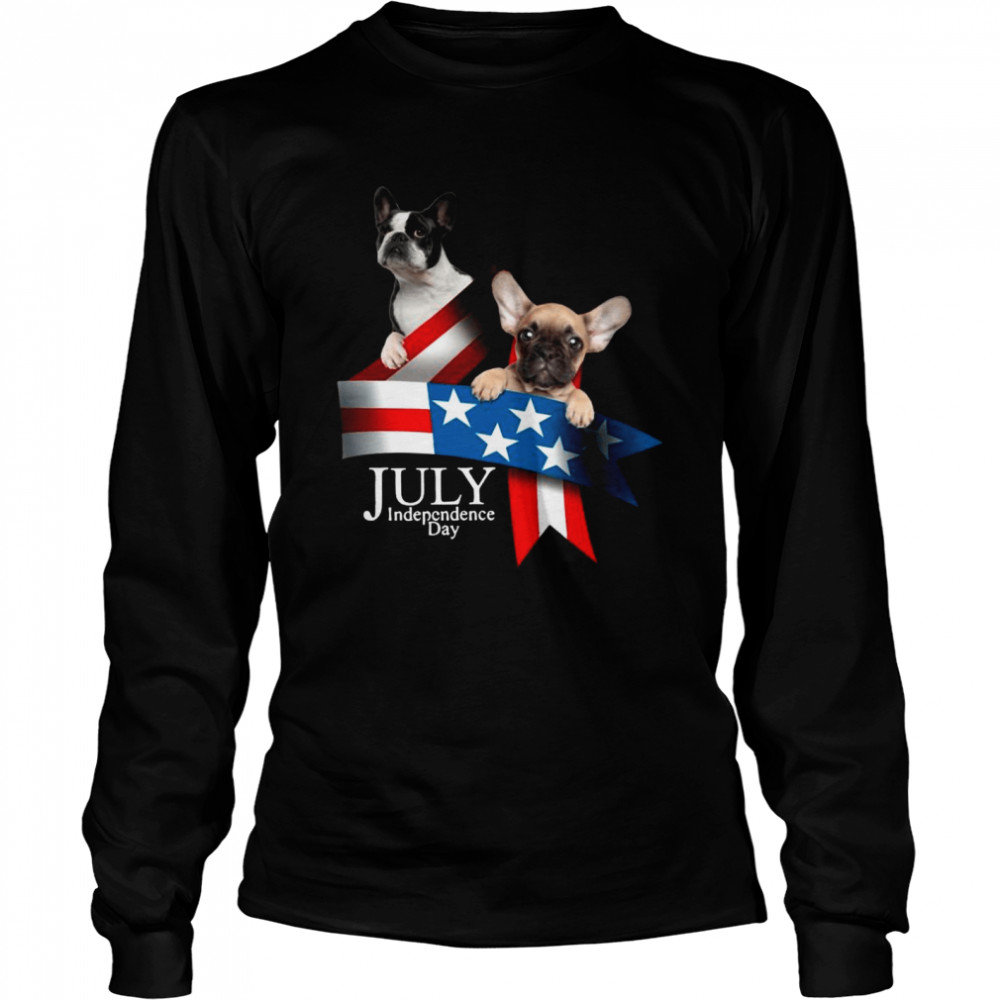 French Bulldog 4 Of July Independence Day American Flag  Long Sleeved T-shirt