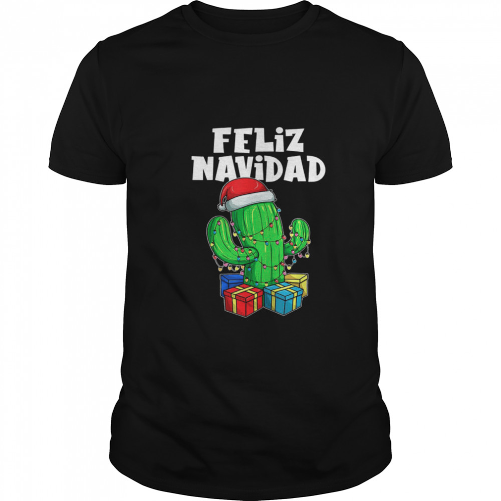 Funny Feliz Navidad Cactus Tree  Lights Spanish Pajama Christmas shirt