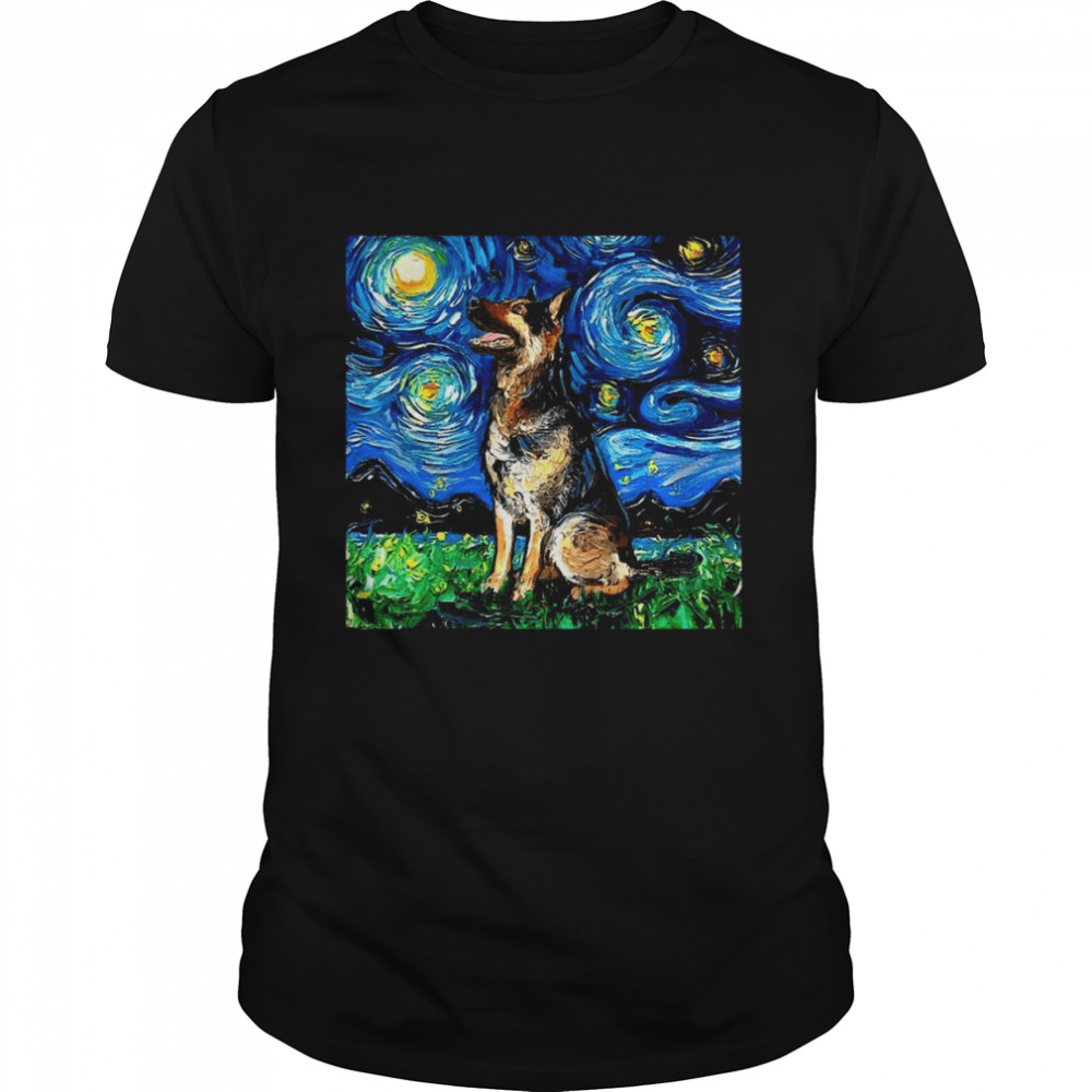 German Shepherd Starry Night Dog Art By Aja shirt