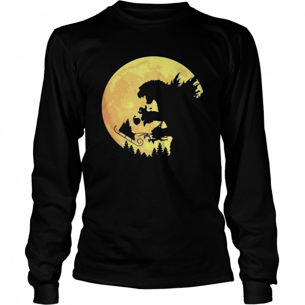 Godzilla Santa and moon  Long Sleeved T-shirt