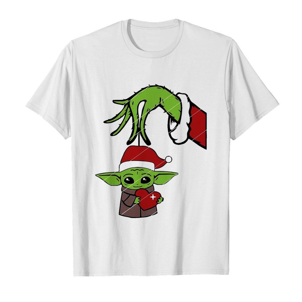 Great Grinch Hand Holding Baby Yoda Hug Heart shirt