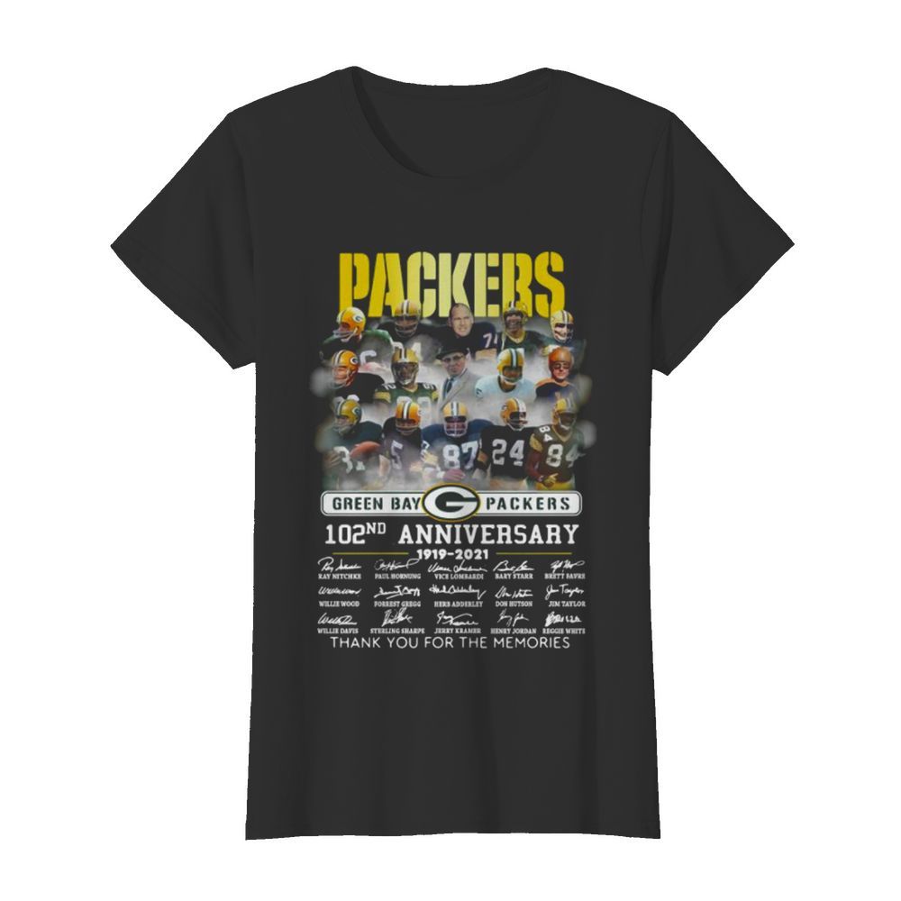 Green Bay Packers 102th anniversary 1919-2021 thank you for the memories signatures  Classic Women's T-shirt